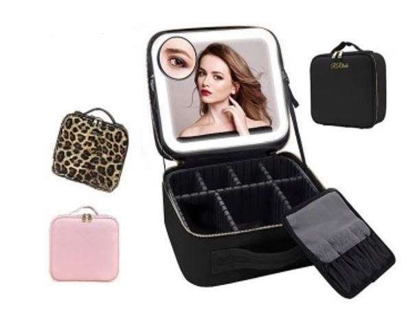 Kosmetická taštička, organizér na kosmetiku, šperky, kufřík s 10násobným zrcátkem