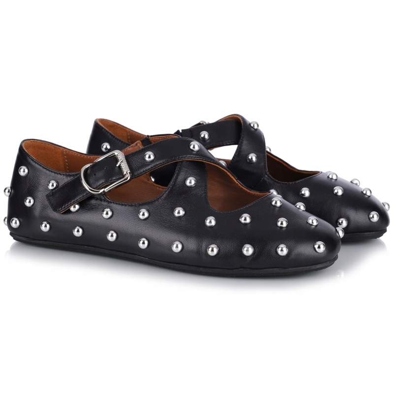 Dámské baleríny s proužky Bombonella 3T 24-41 Black Leather Kůže Vel. 37