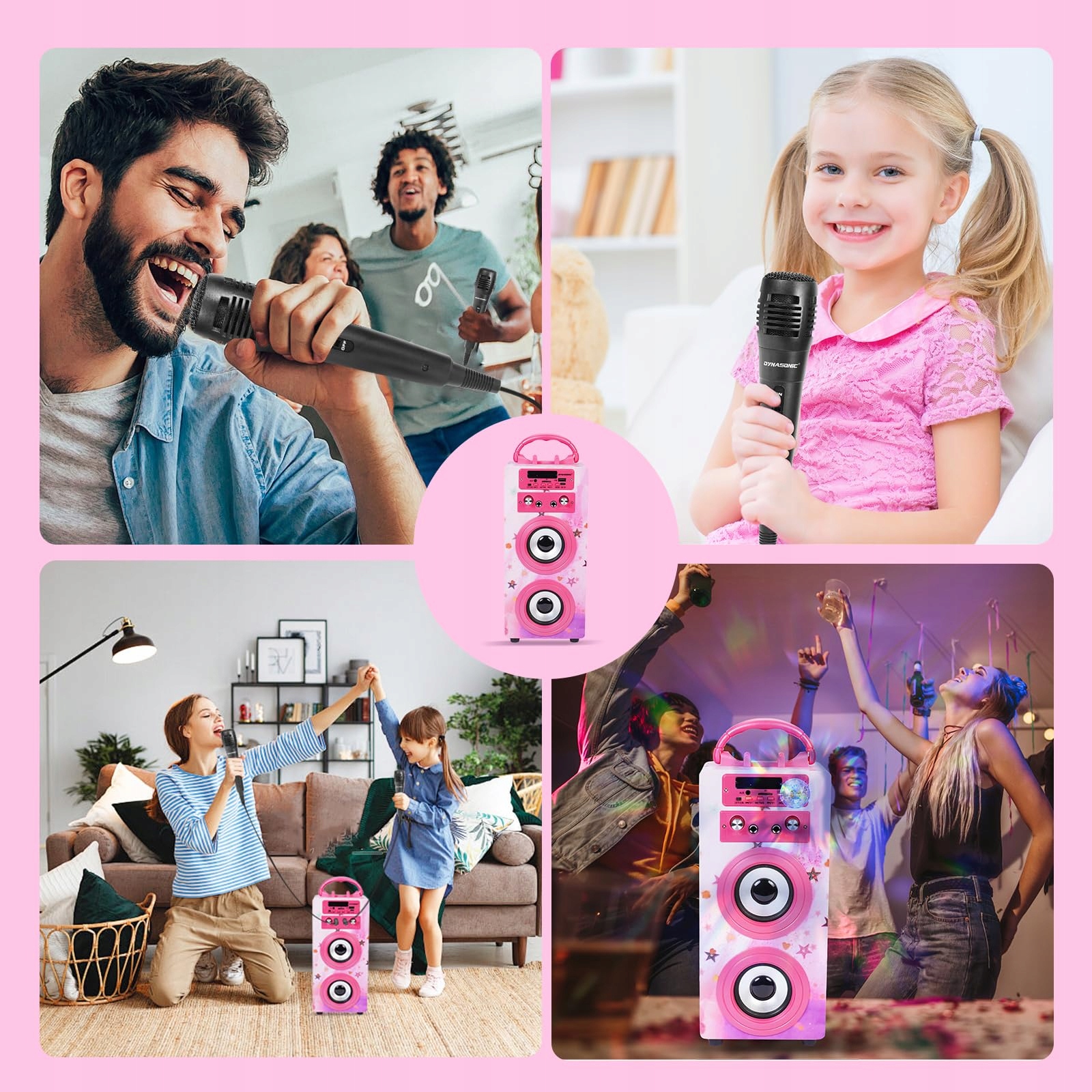 DYNASONIC Karaoke Z 2 Mikrofonami Przenośny Głośnik Bluetooth Dla Dzieci — miniatura 7