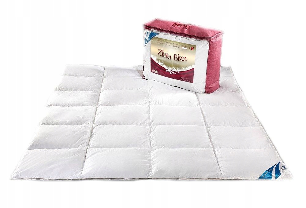 Kołdra puchowa 200x220 Złota Biza 2000g biała naturalny wsad 100% bawełna