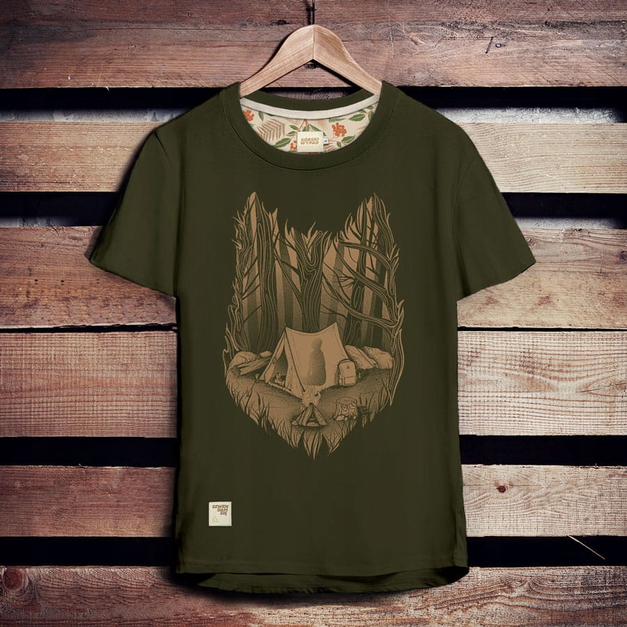 Koszulka turystyczna męska WILK OBOZOWISKO khaki L