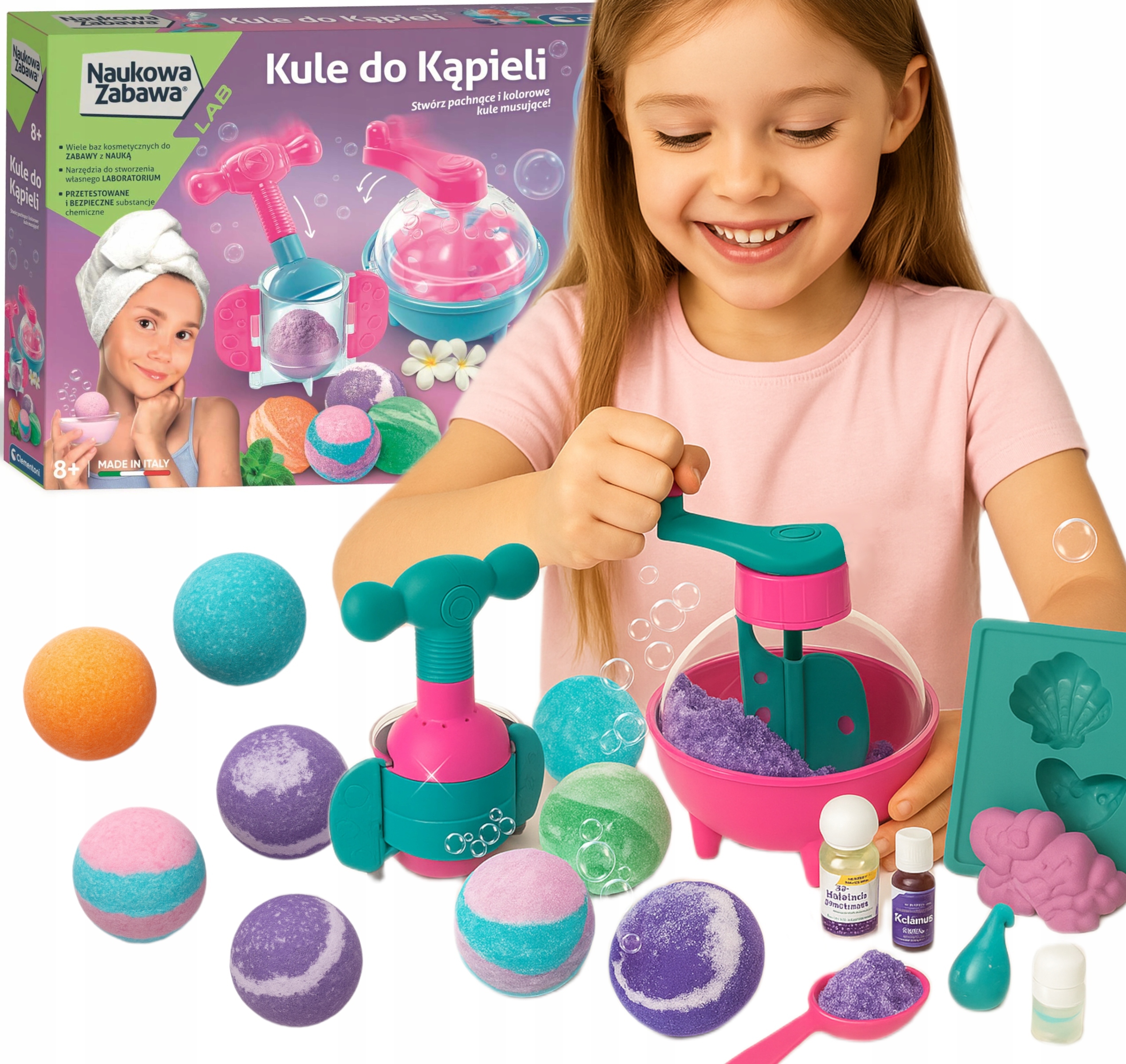 ZESTAW LABORATORIUM PACHNĄCE KULE DO KĄPIELI NAUKA ZABAWA 8 CLEMENTONI