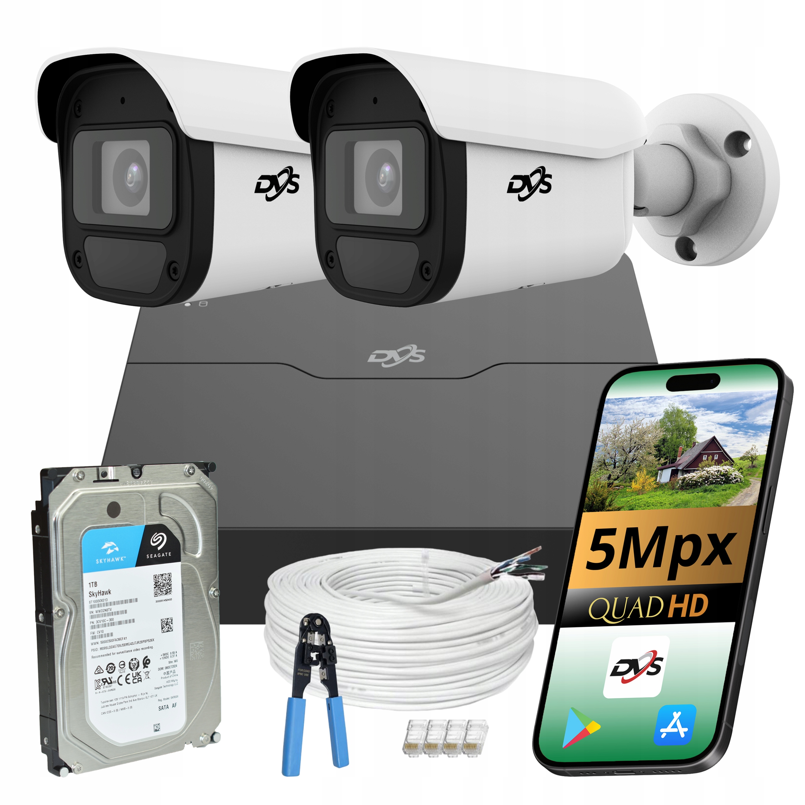 Set Na Monitorovanie Domu 2 Kamery 5Mpx Ip Poe Ir 1TB Aplikácia Náhľad Dvs