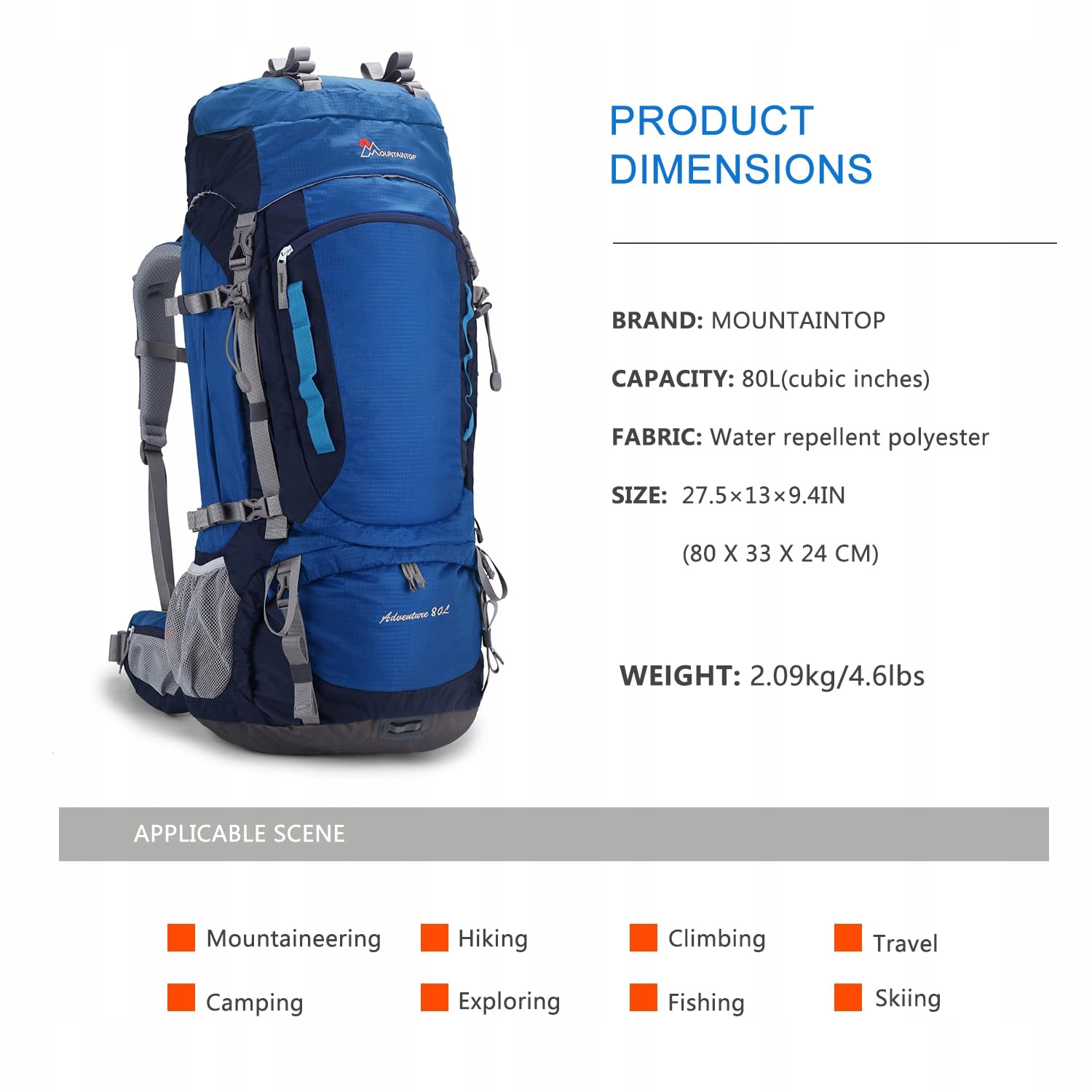 MOUNTAINTOP Plecak Trekkingowy 80L Unisex Na Podróże Camping Trekking — miniatura 2