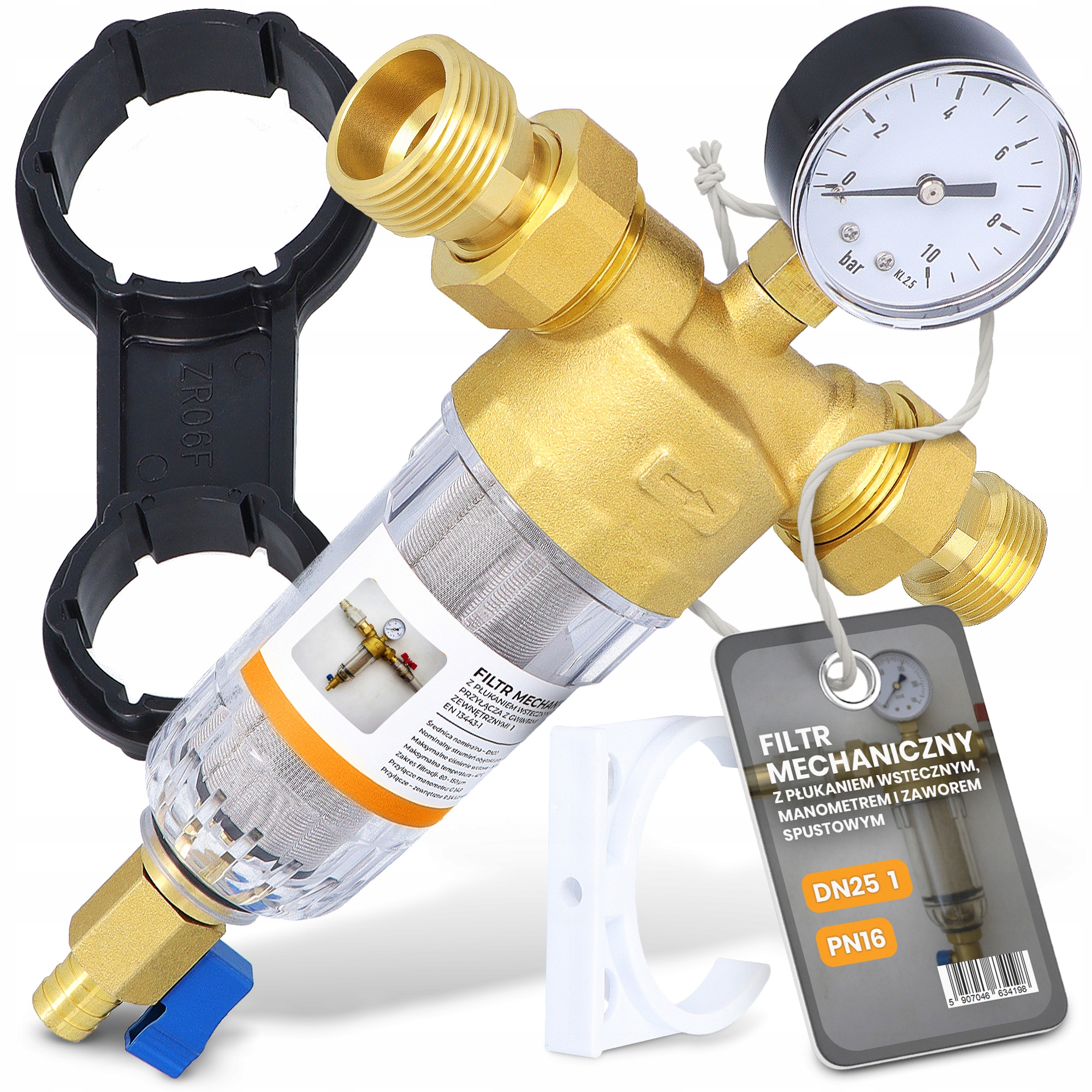 Filter Vody 1 Usadzovací prefilter Manometrom Mosadzný mechanický PN16 A9-T