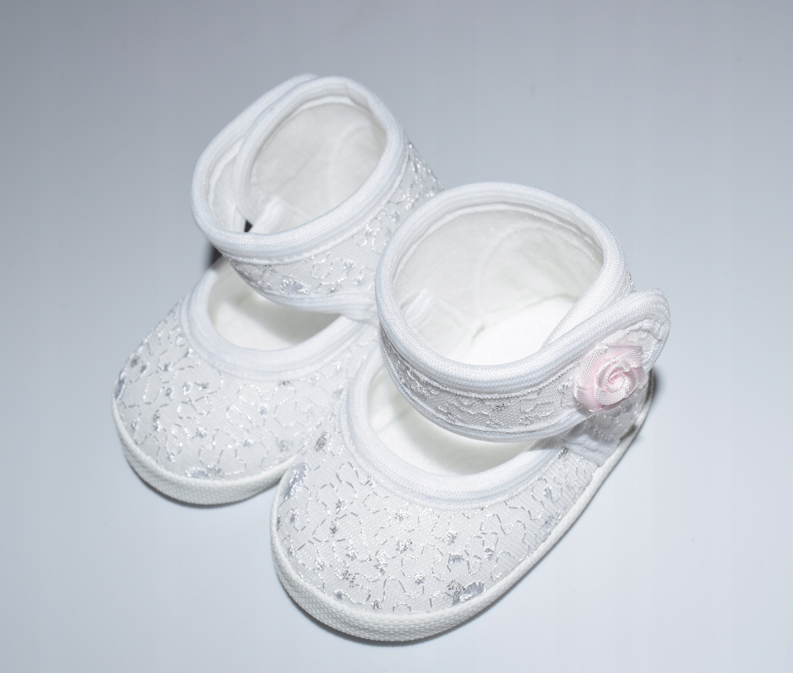 BALERINKI KORONKOWE na rzep Buciki do CHRZTU 9 cm Marka bez marki