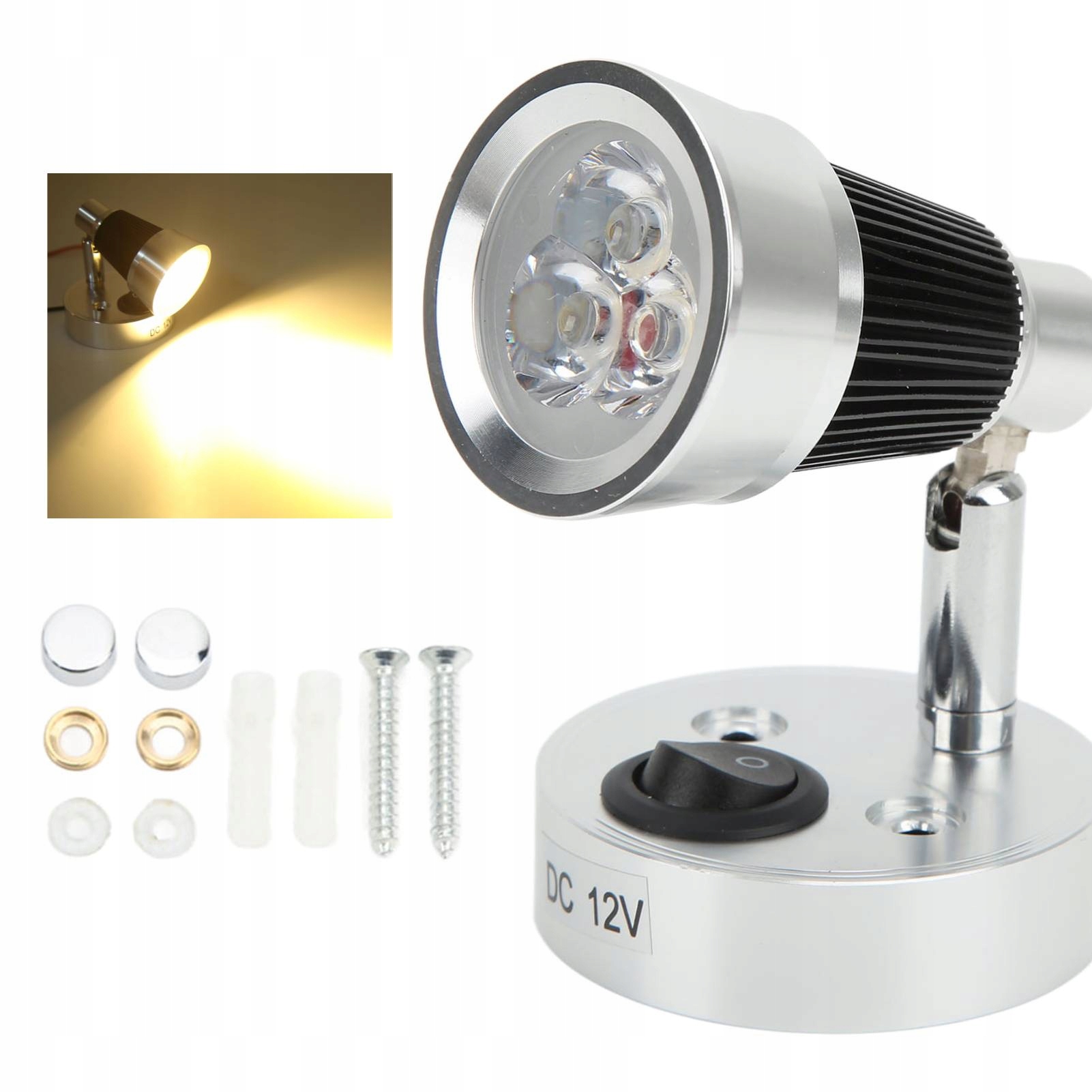 LAMPKA KINKIET OBROTOWA ŚWIATŁO DO ODCZYTU RV 12V 3W CIEPŁA BIEL