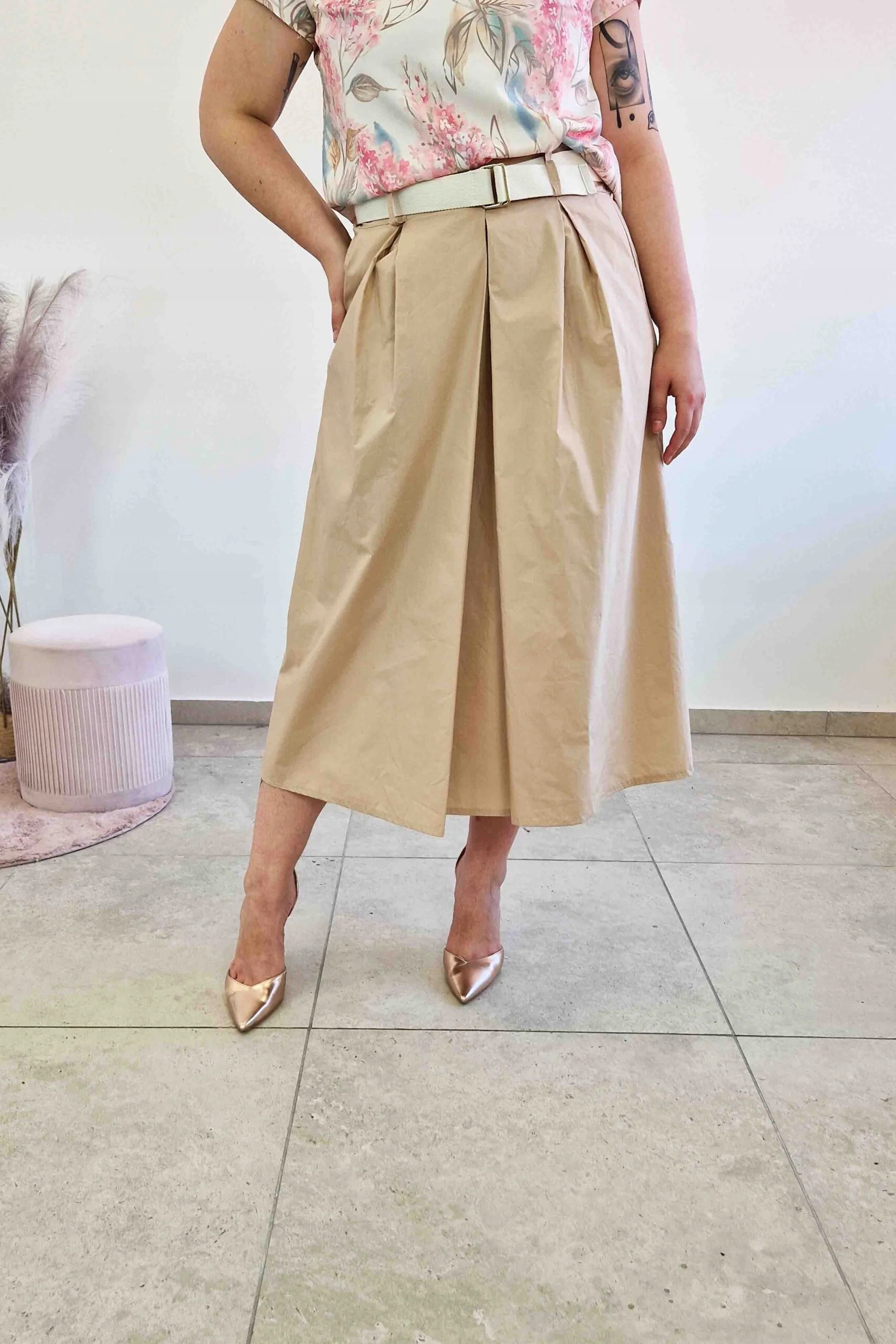Elegantní Sukně Maxi s kontrafaldy Béžová Uni
