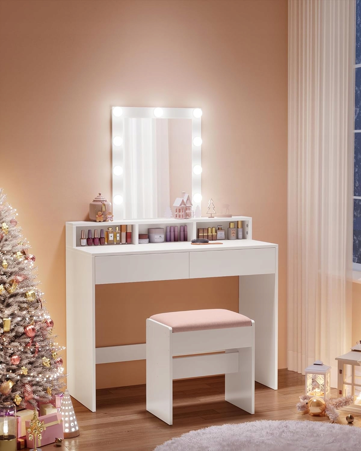 Toaletka pre dievčatko s Led zrkadlom Skriňa Biela s zásuvkami a policami