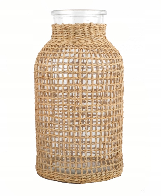

Wazon Słój Butla Szkło Pleciony Boho Do Pampasów
