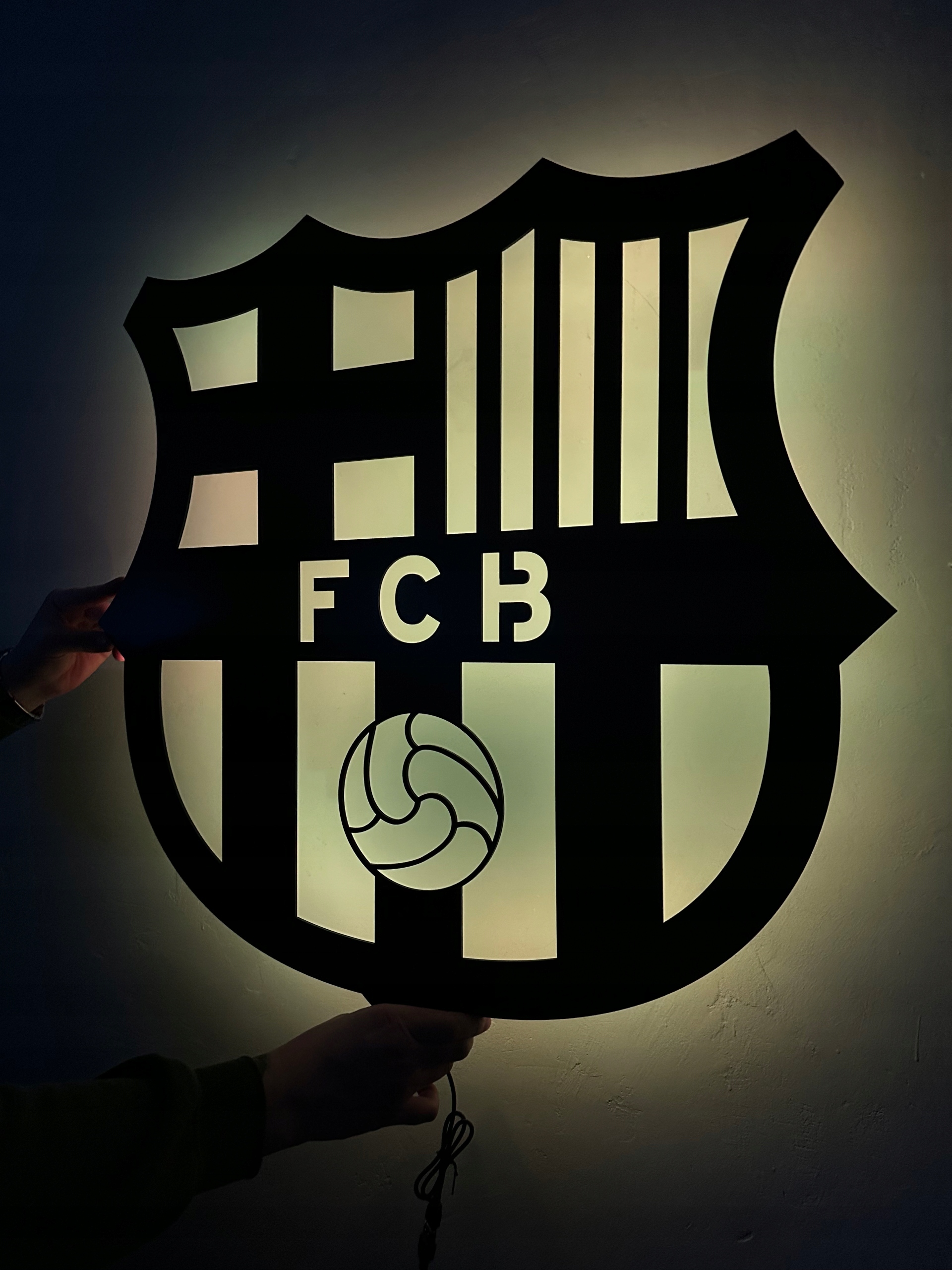 Dřevěný 3D fotbalový obraz Fc Barcelona Dekorace Noční Lampa Led XL