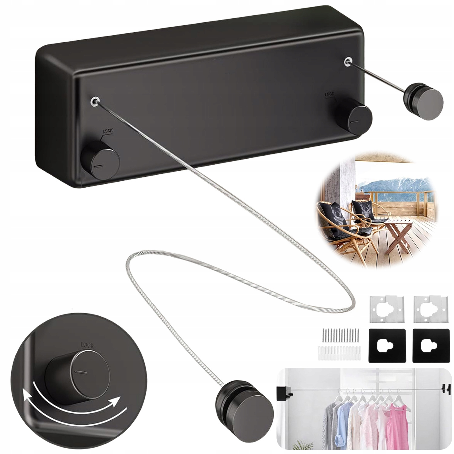 Levně Šňůra Na Prádlo Výsuvná Neviditelná Sušák Na Prádlo 4,2 M Výsuvná