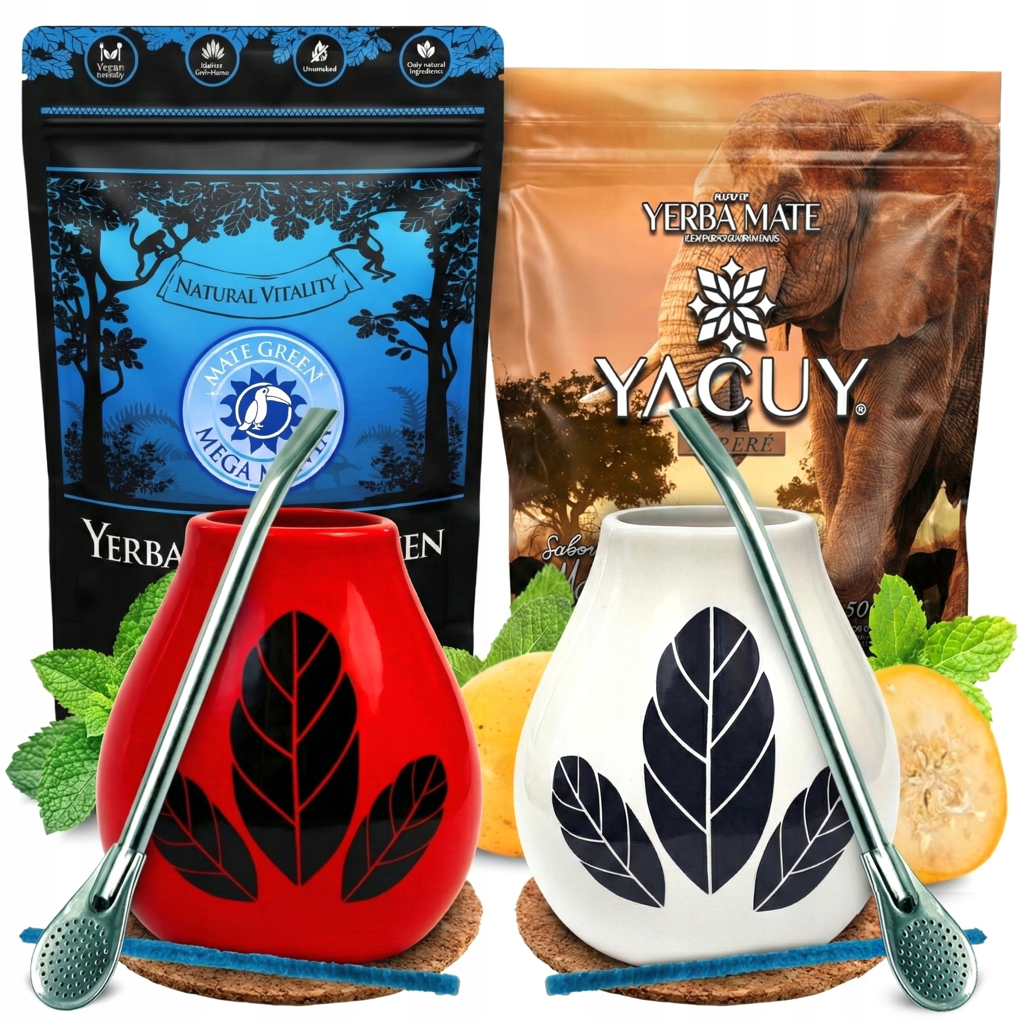 Levně Dárková Sada Yerba Mate Matero bombilla Pro Dva 2x500g Menta