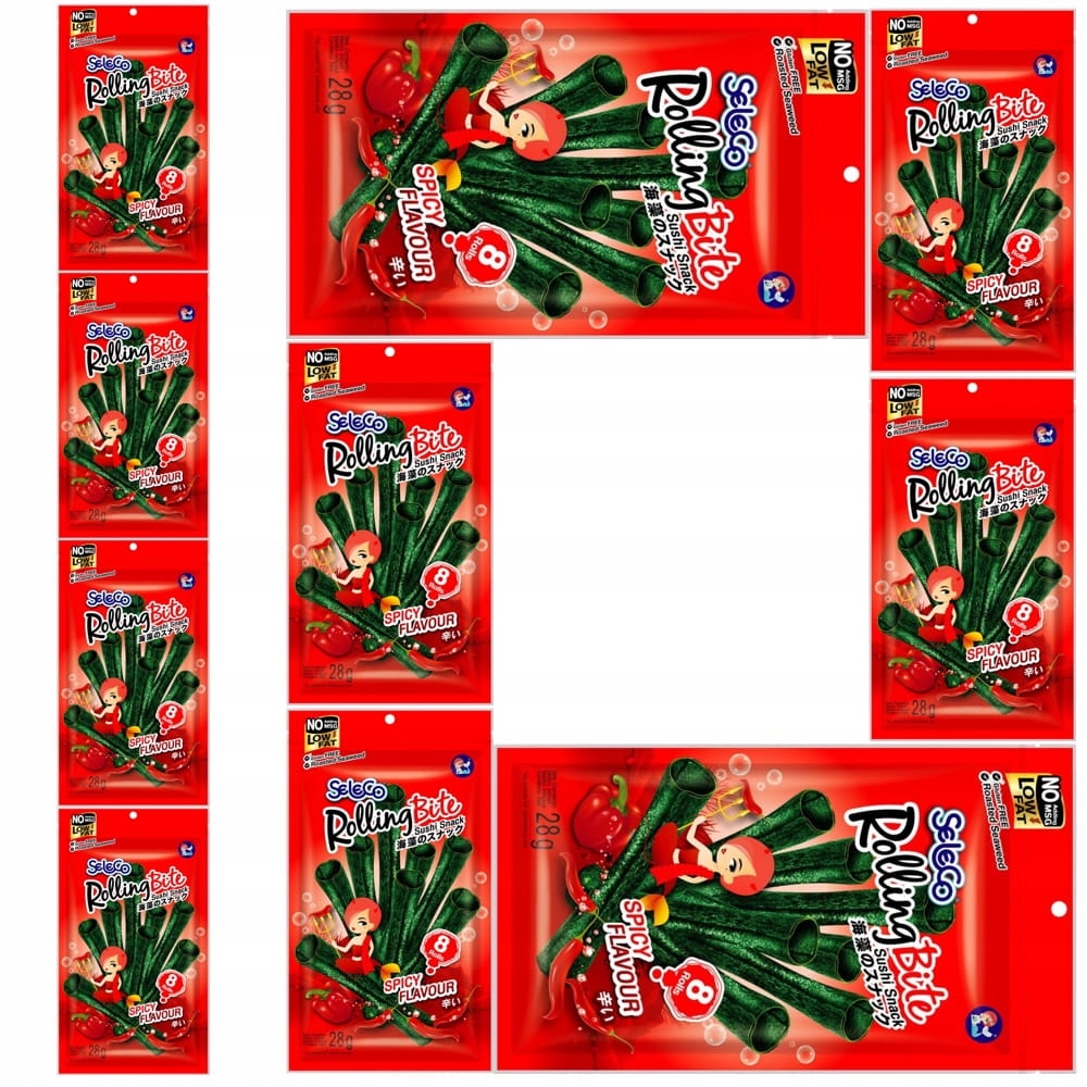 10x Chrupiące Wodorosty Snacki z Glonów Nori Rolling Ostra Przekąska 28g