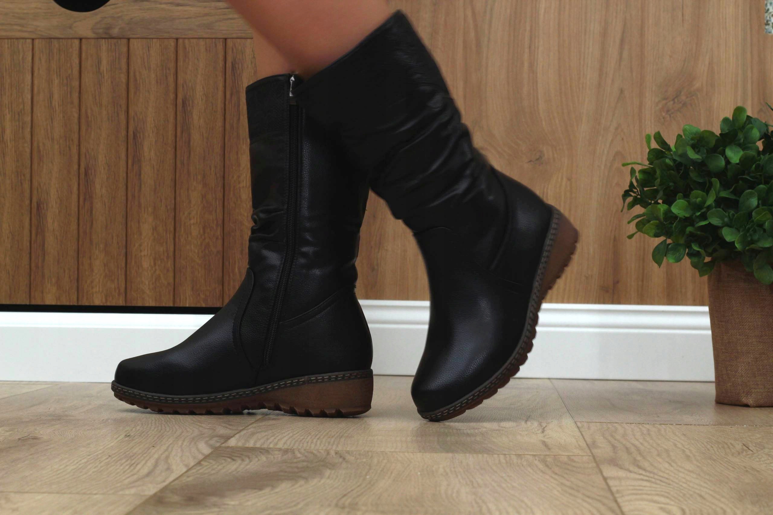 KOZAKI ZIMOWE DAMSKIE OCIEPLANE WYSOKIE SUWAK Długość wkładki 25.5 cm