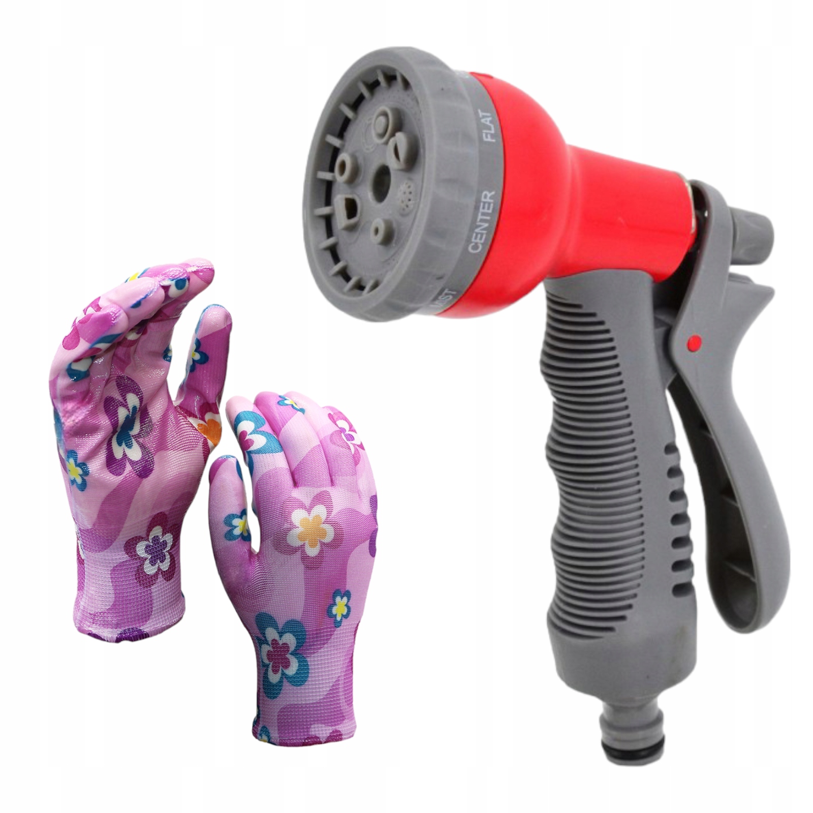 ZRASZACZ OGRODOWY PISTOLET do węża ogrodowego + RĘKAWICE OGRODOWE r.9