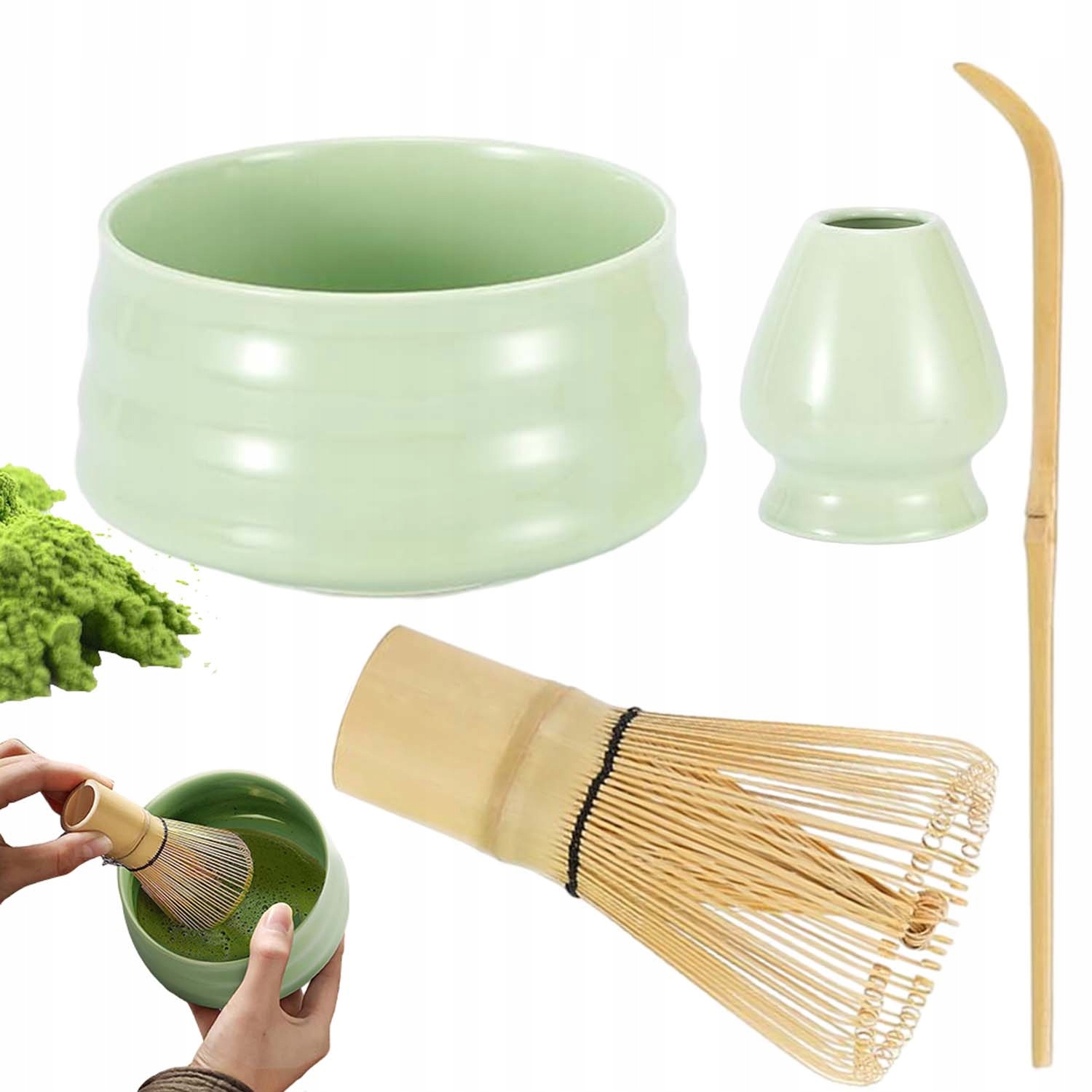 Levně Tradiční Startovací Sada Na Čaje Matcha 4KS S Bambusovou Šlehací Metlou