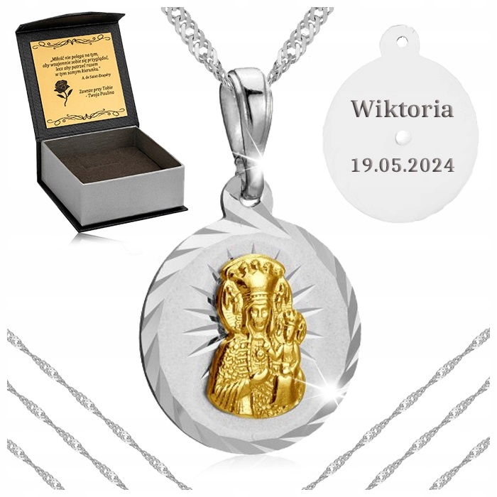 Dámský Dlouhý Náhrdelník Medailonka Matka Boží 925 Gravírování Stříbrné Šperky