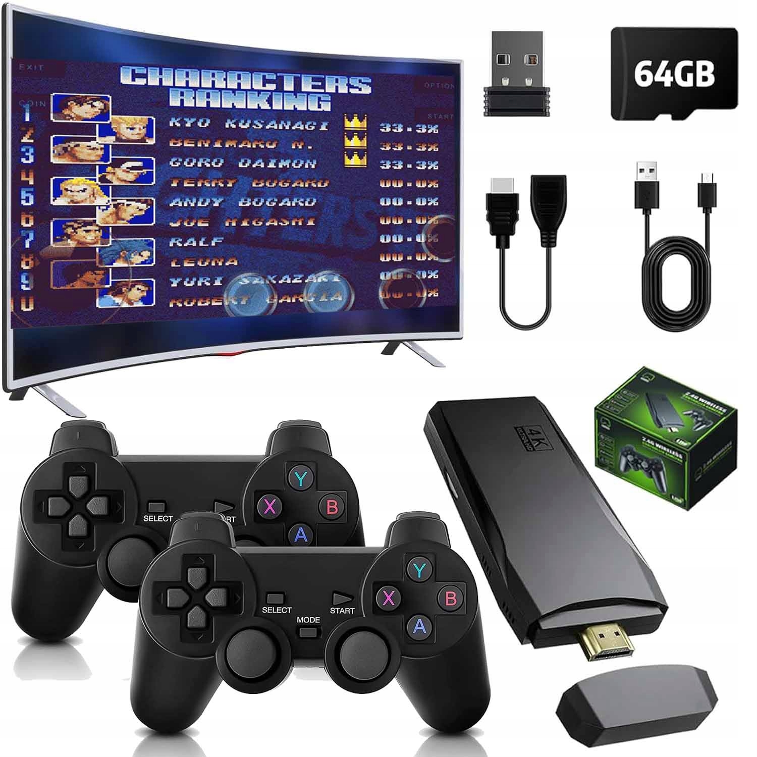 Konsola Retro Gra Telewizyjna Emulator 2 Pady Karta 64GB 20000 Gier Pl Menu