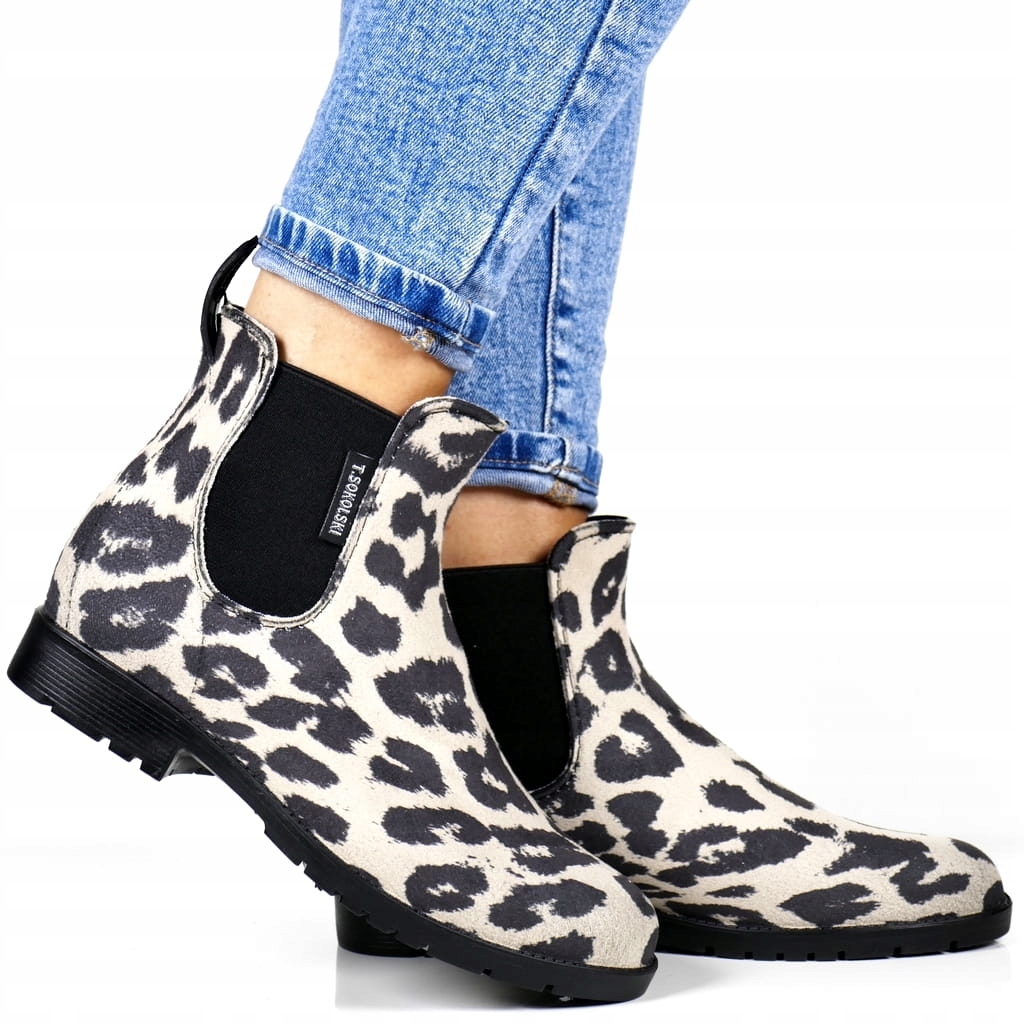 DAMSKIE KALOSZE KRÓTKIE POWLEKANE BEŻOWE PANTERKA Oryginalne opakowanie producenta pudełko