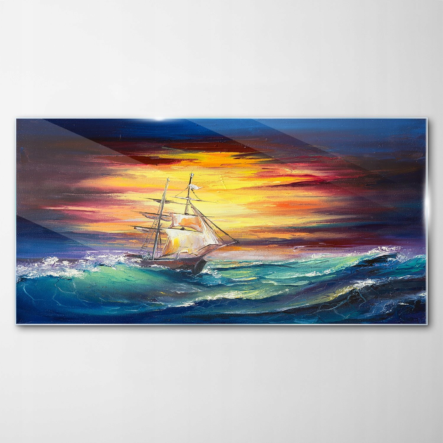 

Obraz Szklany Dekor Fale Statek Woda Niebo 120x60