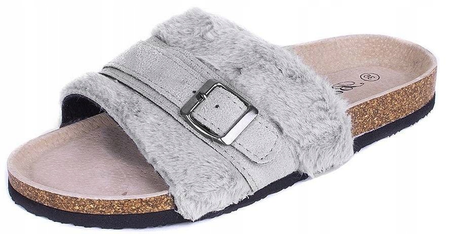 

Szare Klapki Na Korku Futerkiem Kapcie Domowe 40