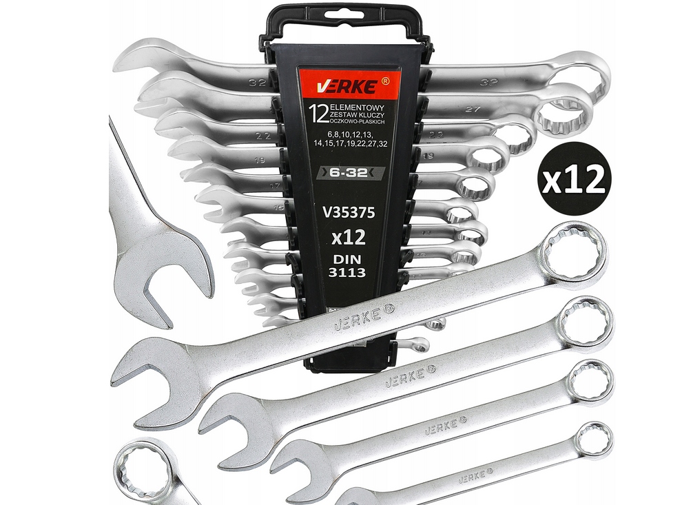 Klucze Płaskie Płasko Oczkowe Zestaw Kluczy Płaskich Narzędzi 6-32mm 12 El