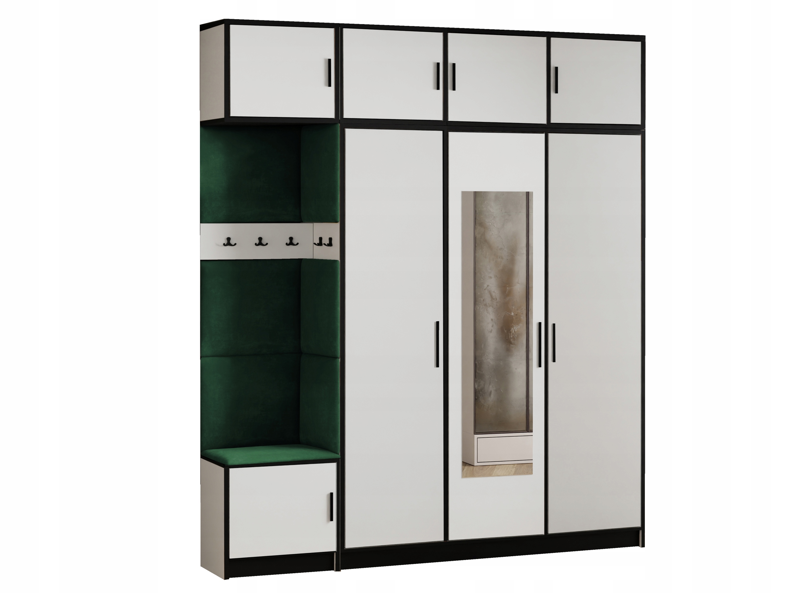 Šatní skříň Dior 14 bílá ekologická kůže, zelené sedadlo s nástavcem