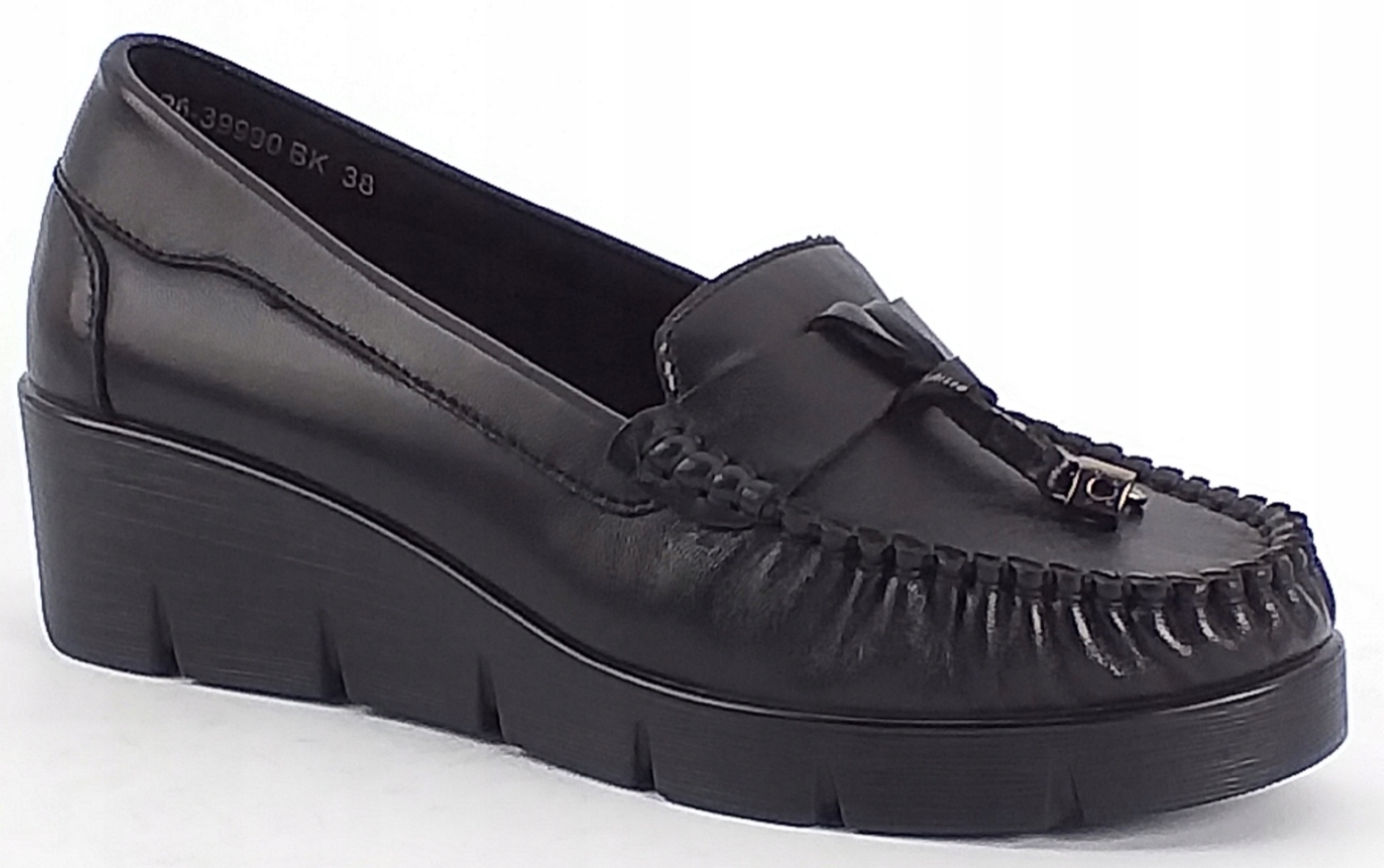 Vinceza 26-39990 Bk Mokasyny Skórzane Na Koturnie Czarne Półbuty 38