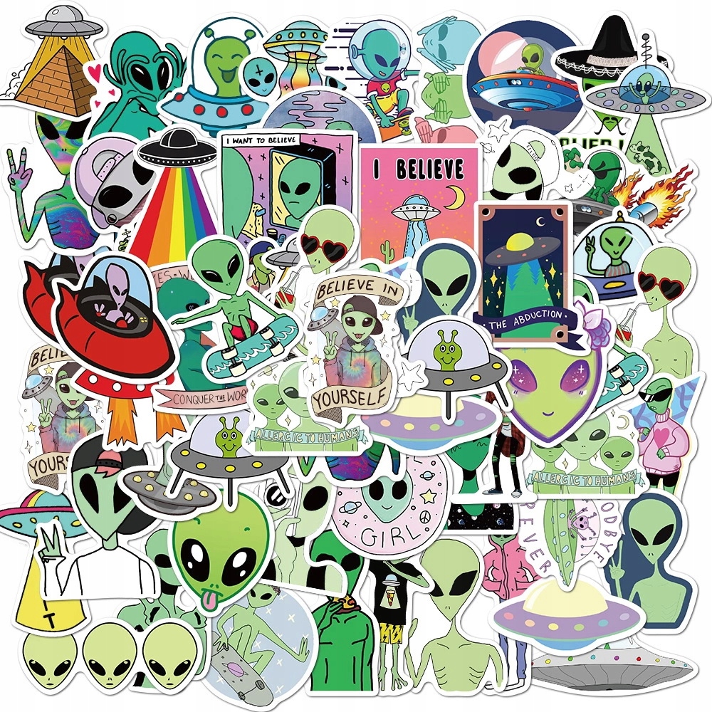 Wlepy Sticker Naklejki Wodoodporne MIX Ufo 50szt