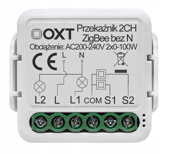 Moduł OXT mini przekaźnik 2 obw. bez N ZigBee TUYA