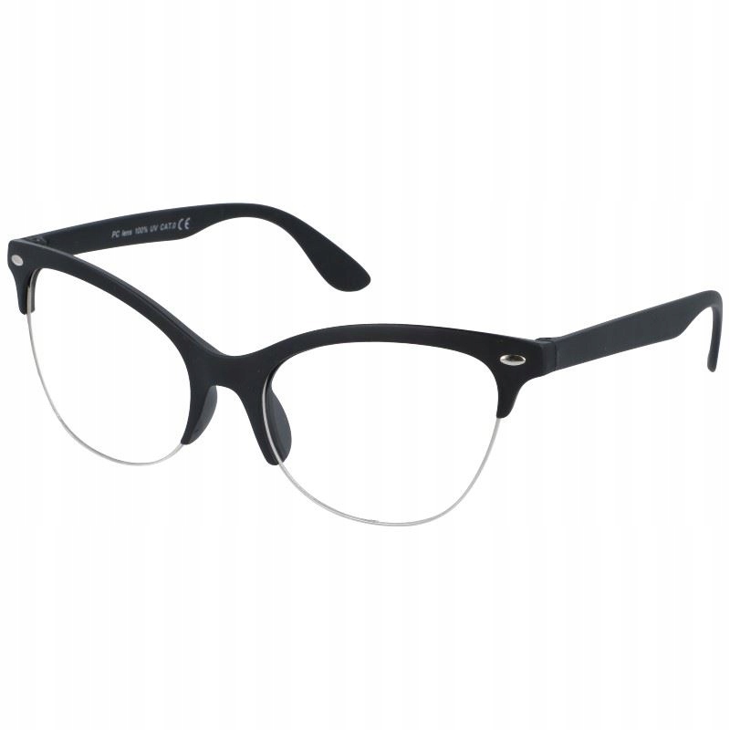 

Okulary Zerówki Kocie Oczy Półramki Damskie mat