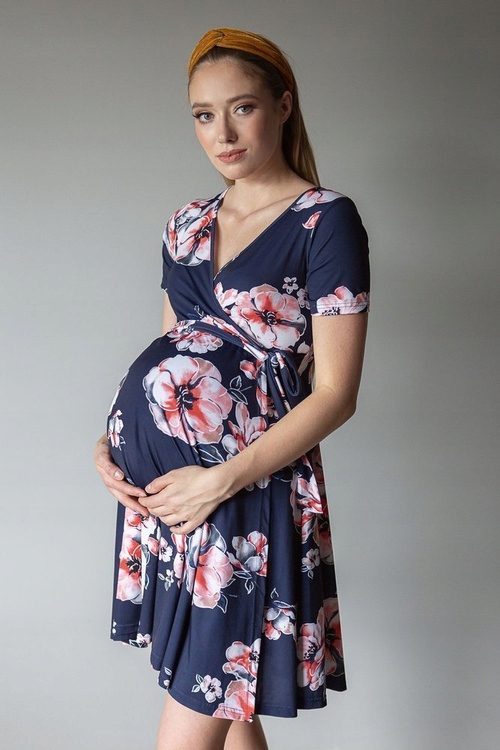 122 Miracle těhotenské a kojící Šaty , tmavě modré, elegantní pro maminky