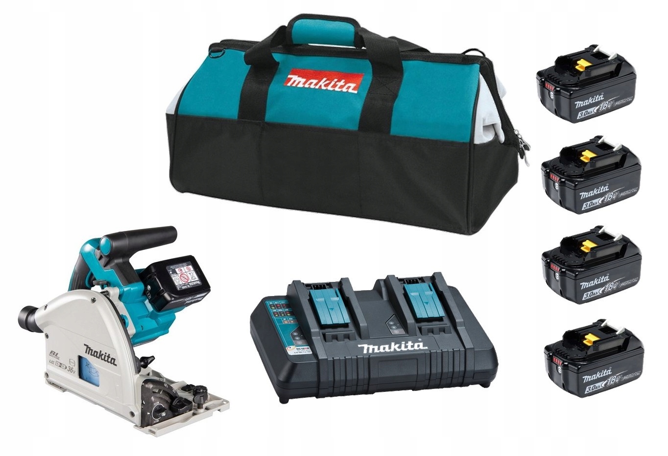 Makita Aku Pilarka Zagłębiarka Lxt 36V 4x3Ah BL1830 DC18RD Torba DSP600Z