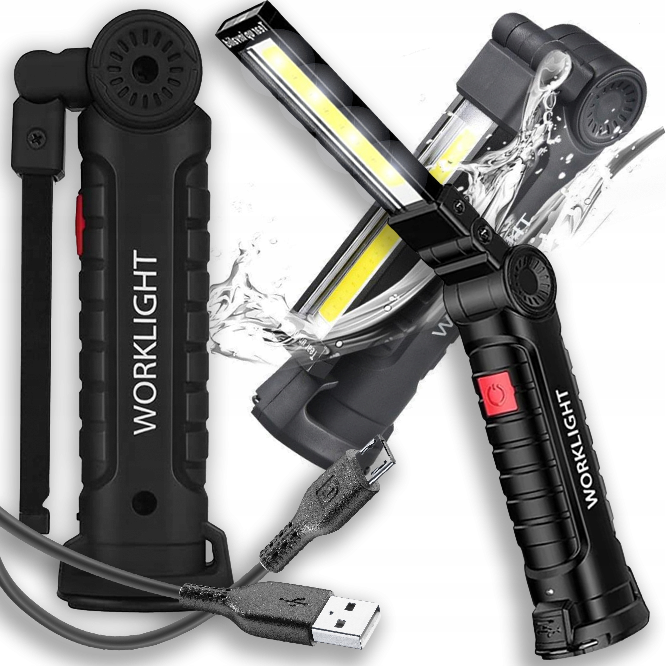 LAMPA WARSZTATOWA LED COB GARAŻOWA MOCNA SKŁADANA LATARKA Z MAGNESEM + HAK