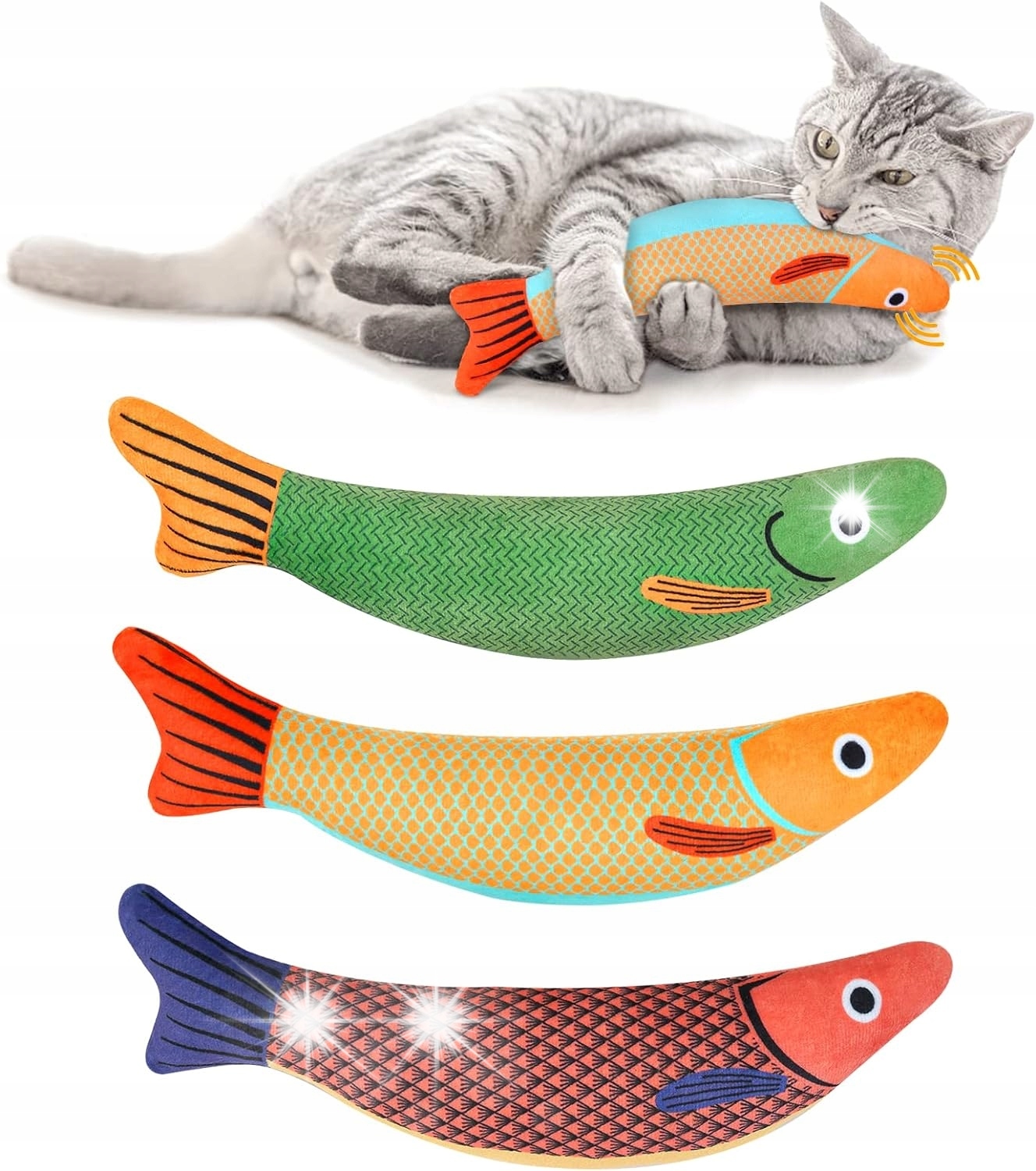 Levně 3x Hračky Pro Kočky Plyšová Ryba Skákající Hračka Pro Kočky Rybka Kočka