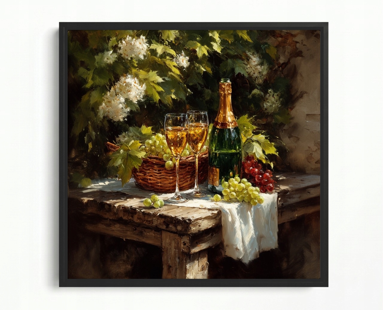 Obraz Rám American Box Leto Záhrada Ovocie Hrozno Víno Poháre 60x60