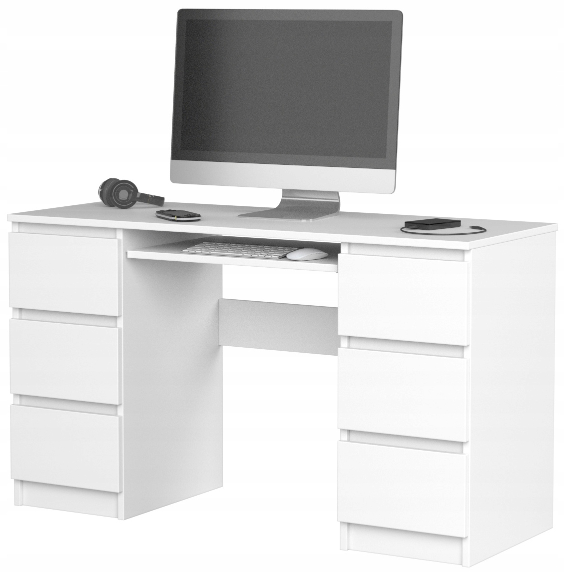 BIURKO KOMPUTEROWE 130CM 6 SZUFLAD STOLIK BIAŁY Kolekcja Modern