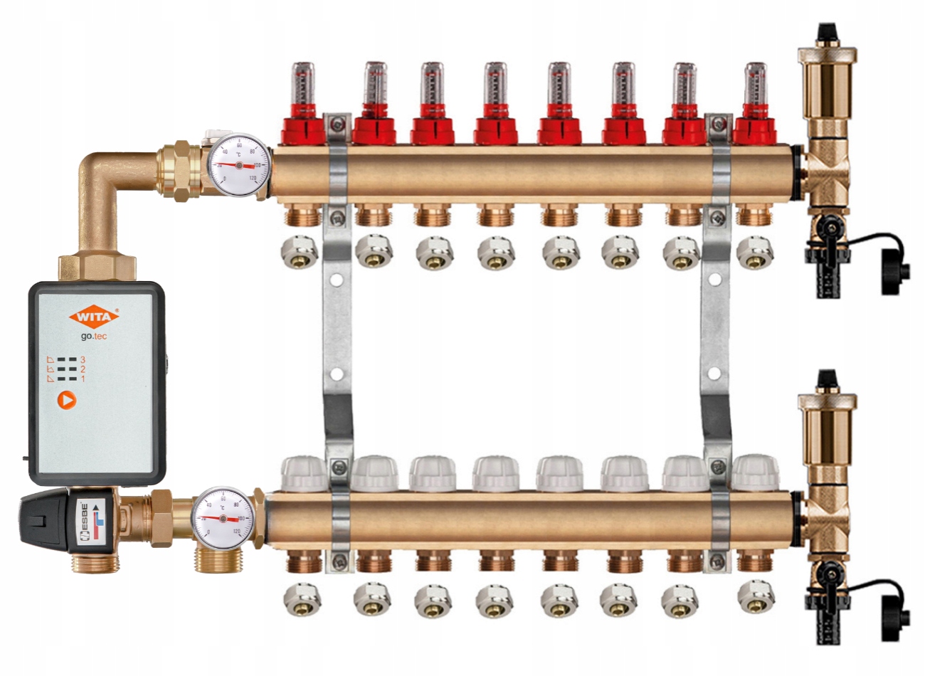 Mosazný Rozdělovač Podlahovky 8 Čerpací Skupina Vítá Go.tec Pex Konektory