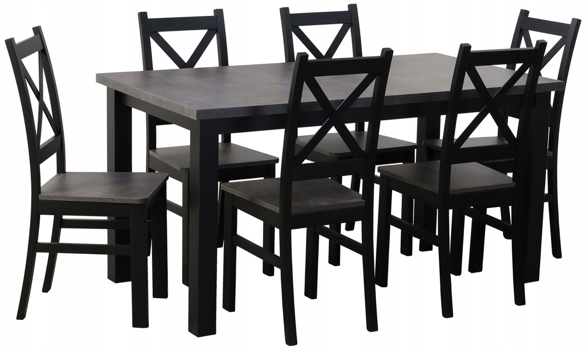 Sada kuchyňský stůl 150/190x80 6 jídelních židlí M003-6 Černá/Beton