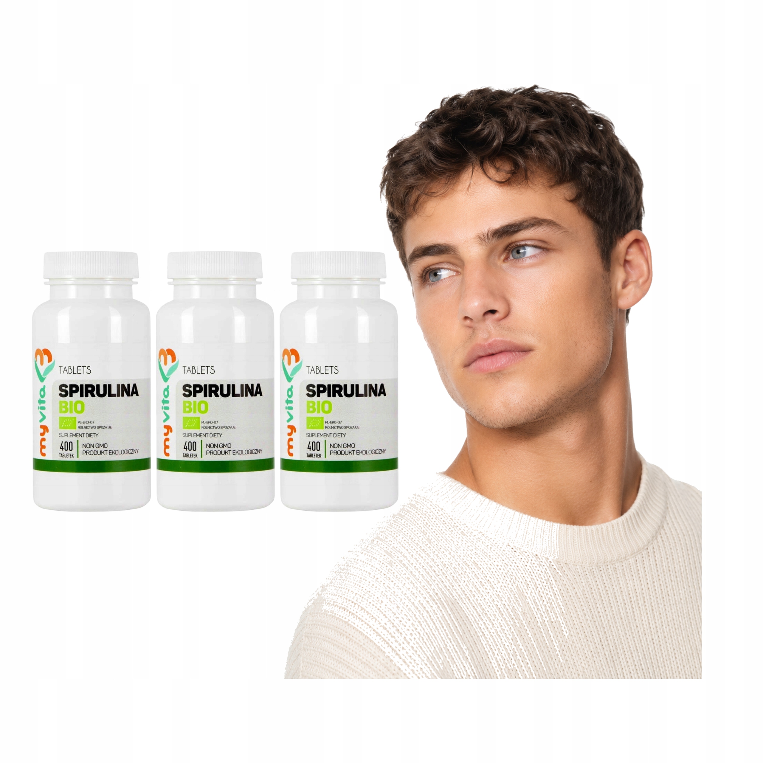 3x Tabletki Spirulina Myvita Bio 250 mg 400 tabletek Produkt Ekologiczny