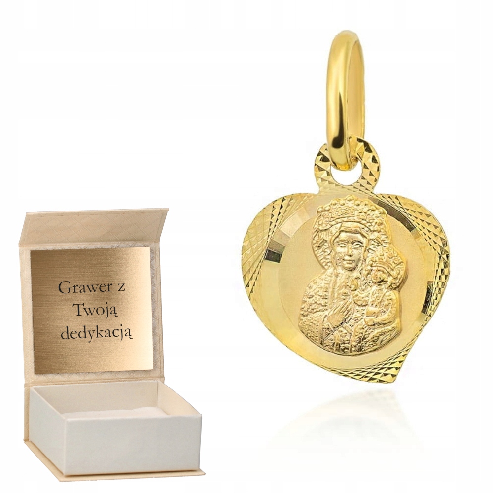 Zlatý přívěsek Medailon Panna Maria Čenstochovská pr. 585 Gravírování