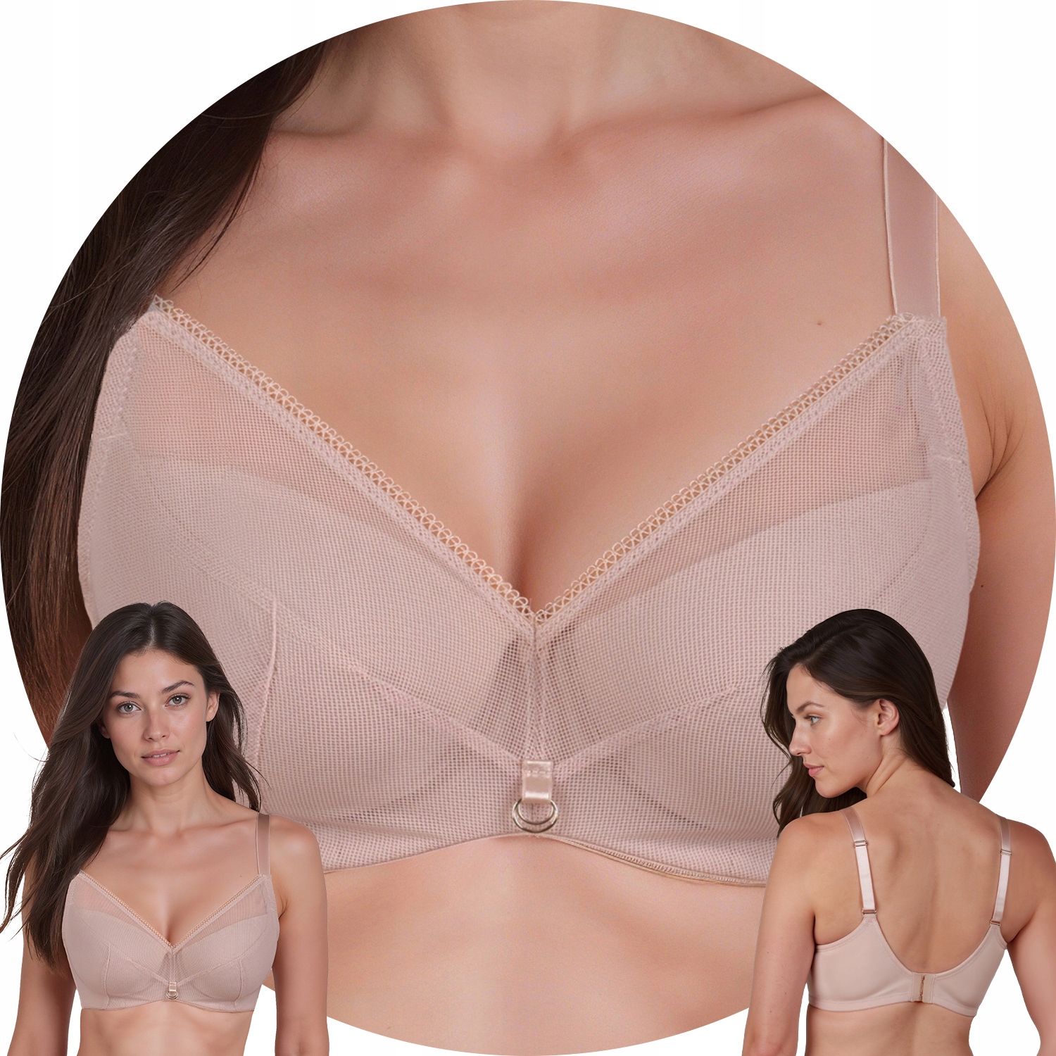 Vivisence 1076 tiul gładkie miseczki beżowy 80E Biustonosz soft Miękki