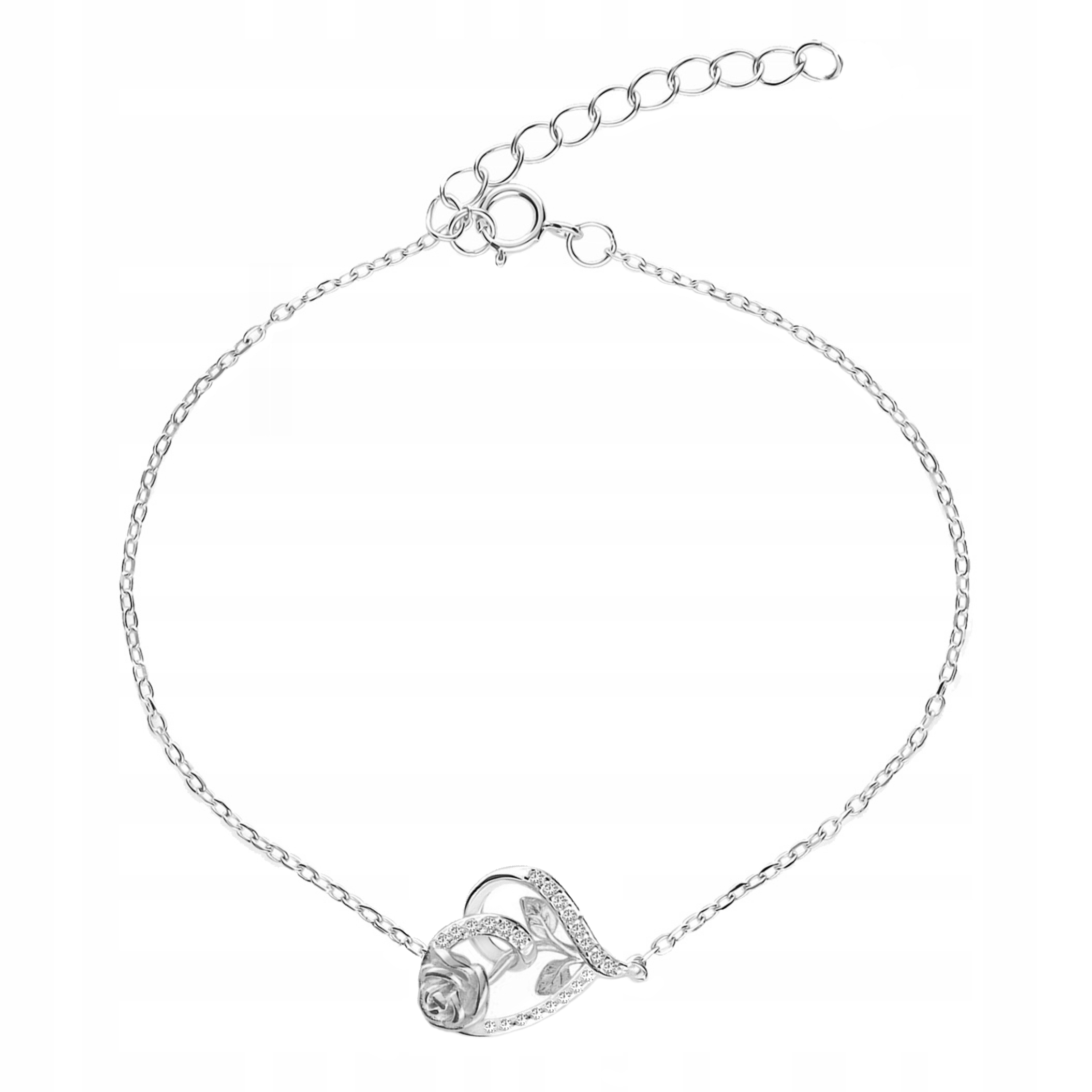 Srebrna bransoletka damska serce z różą cyrkonie na nogę srebro próba 925