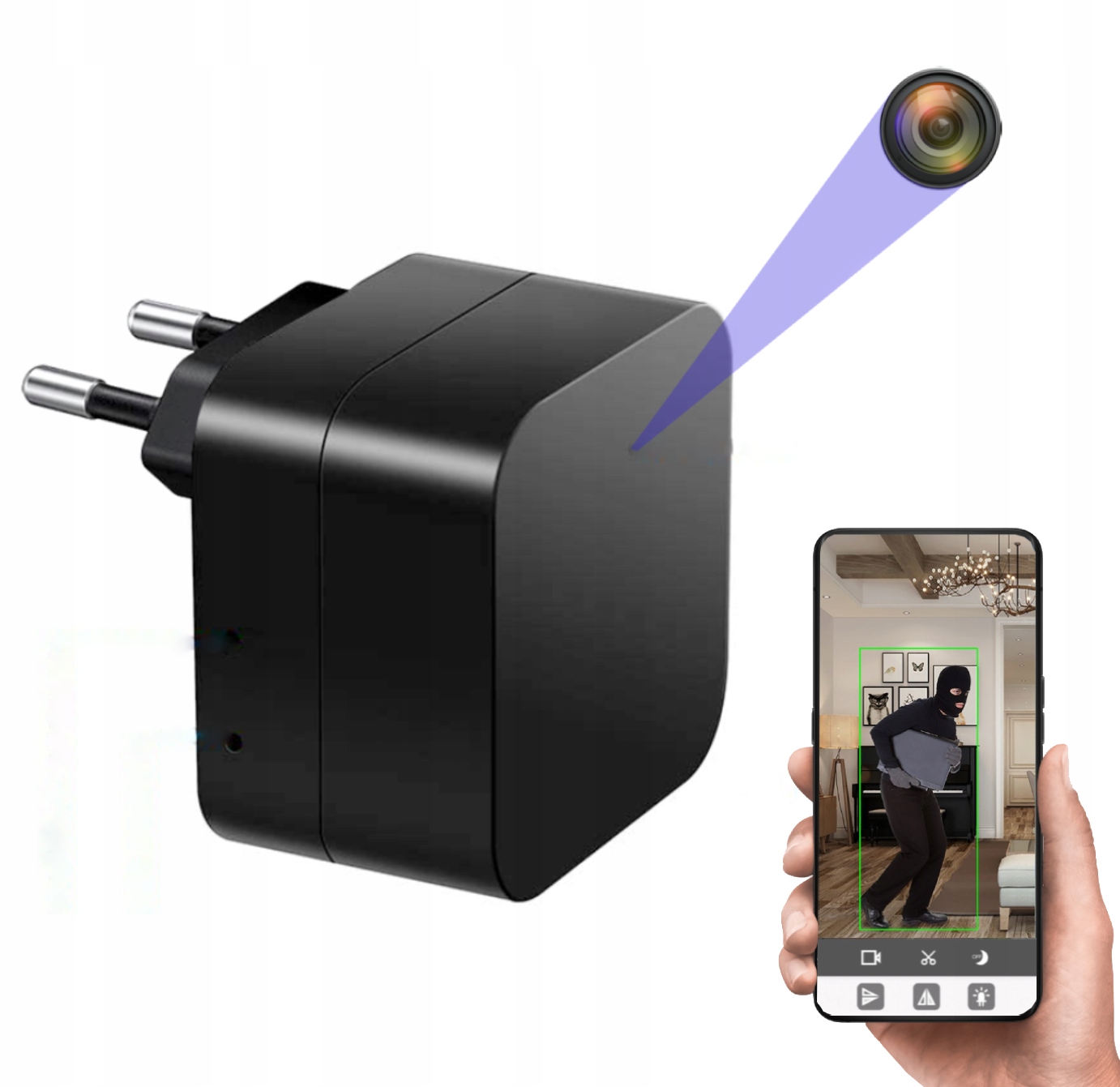 Skrytá Špionážní Kamera, Napájecí Zdroj MKA8, Usb Nabíječka, Živý Náhled, Wifi