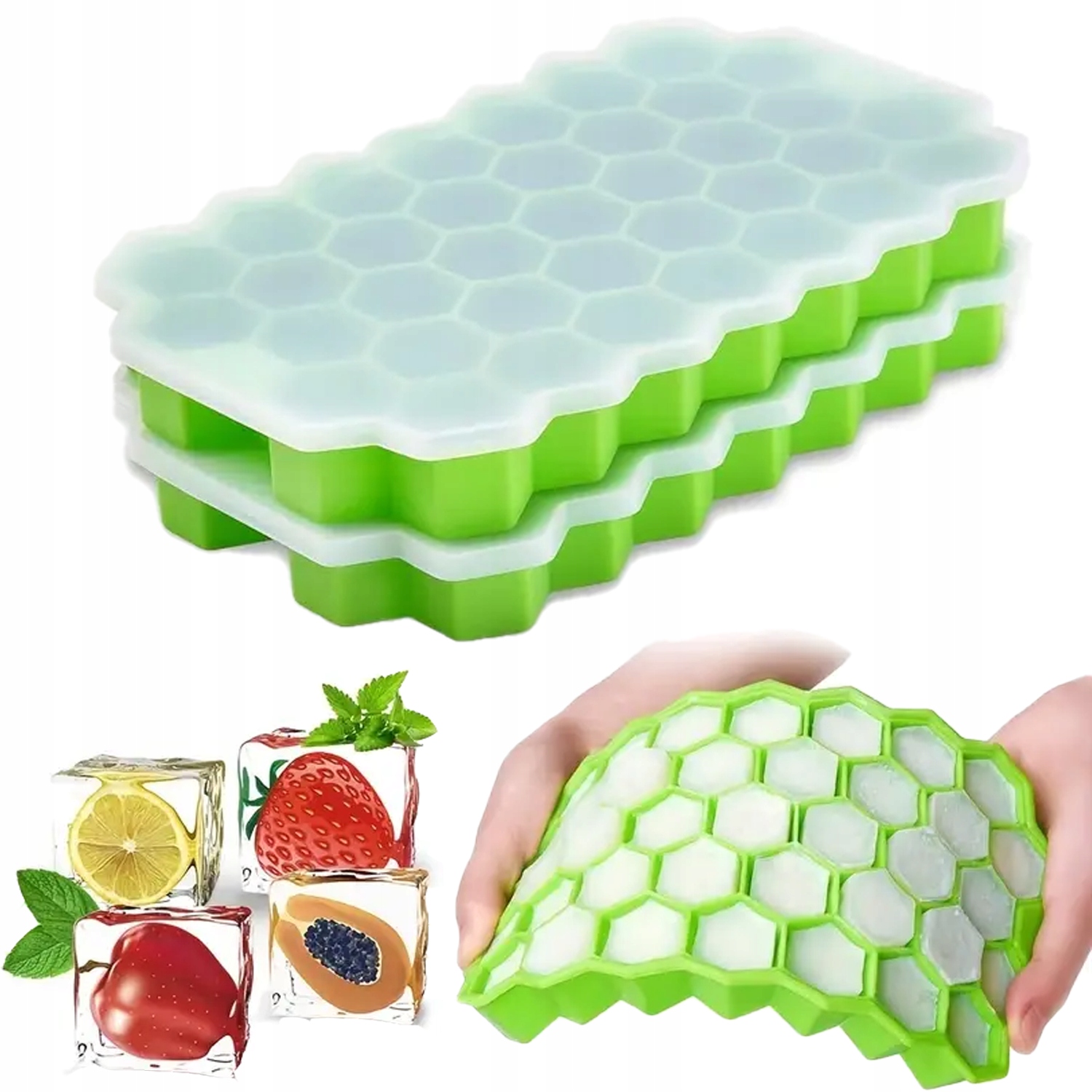 SILIKONOWA FORMA DO LODU KOSTKARKA 37 kostek + POKRYWKA