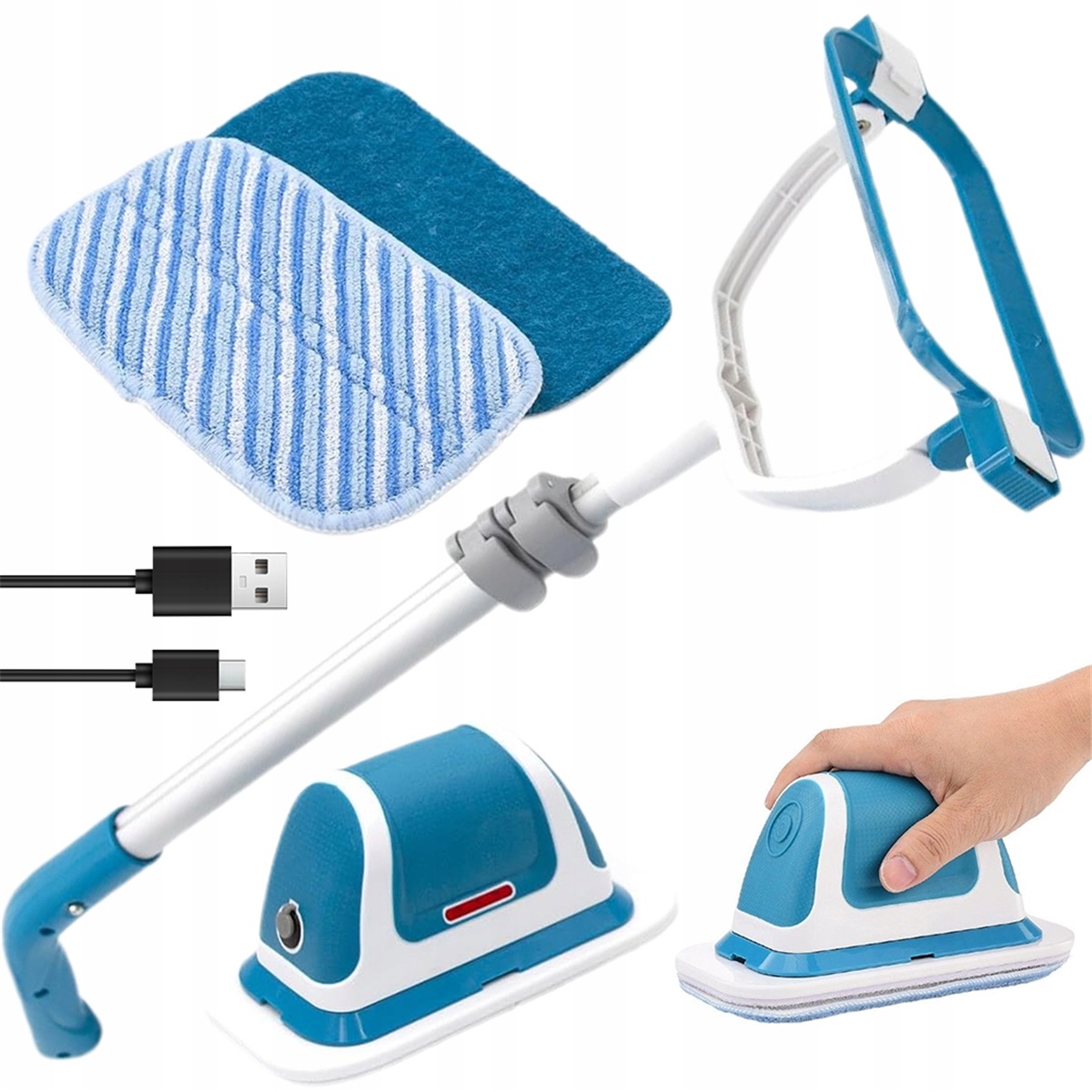 800 mAh Bezdrátový čisticí kartáč s mikrovláknovou a nylonovou podložkou