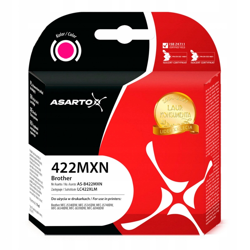 Tusz Asarto do Brother 422MXN LC422XLM 1500 str. 19ml magenta