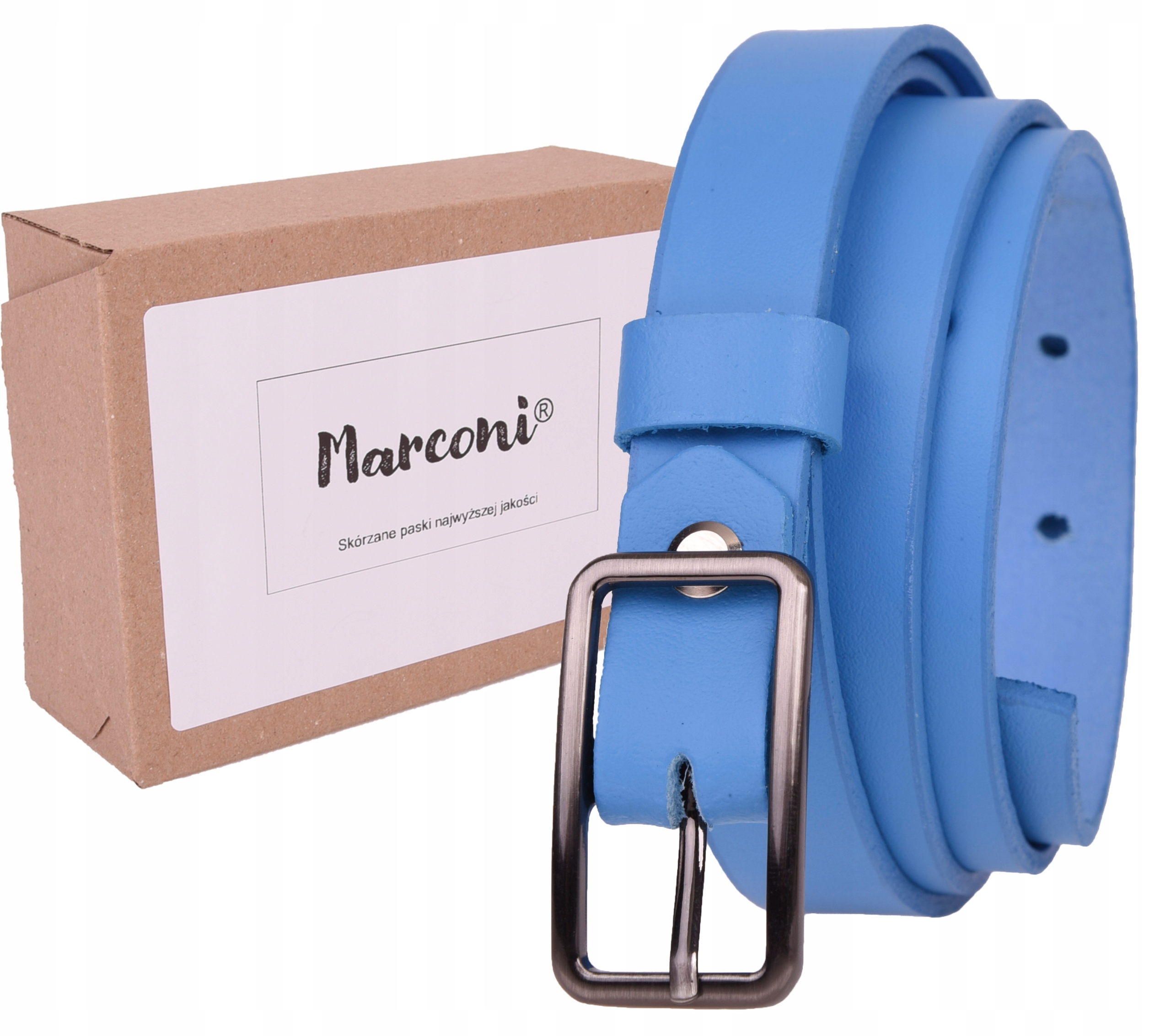 

Skórzany Pasek damski 2cm Niebieski 90