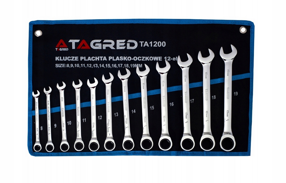 Očkoploché kľúče s račňou 12 ks 8-19 mm CrV kované, kalené